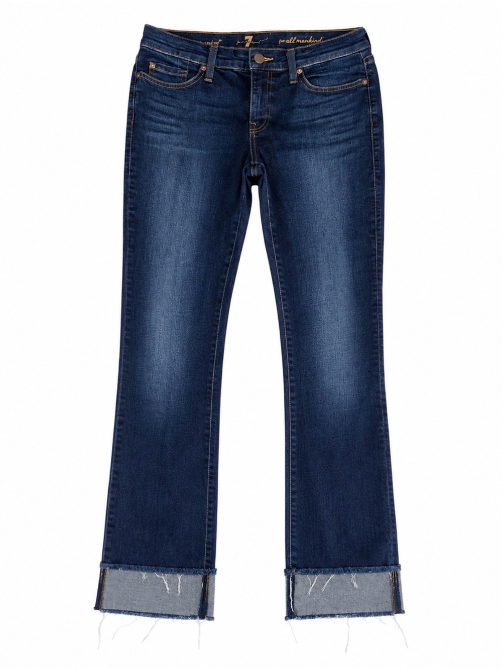 7 For All Mankind Cropped Bootcut Jeans Blue Dark Wash